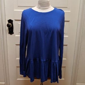Cobalt Blue Long-Sleeved Ruffle Blouse